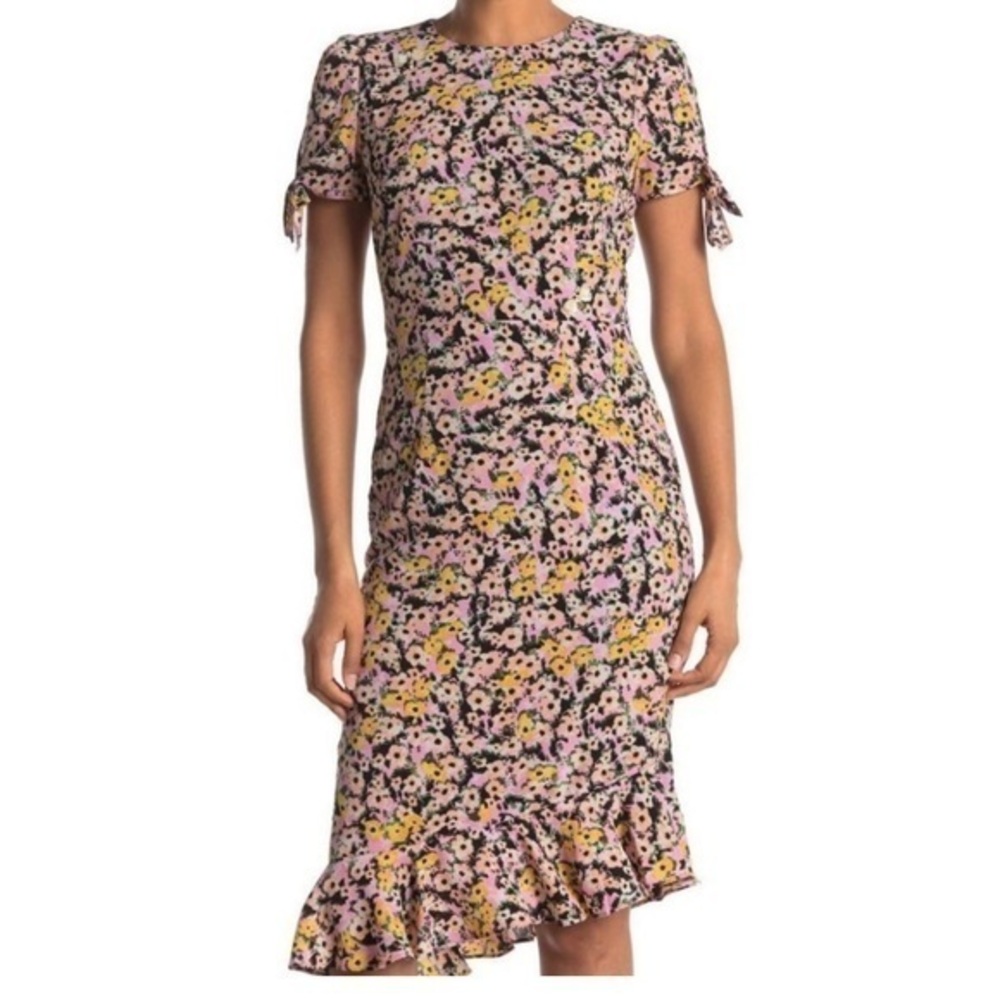 Betsey Johnson | Spring Beaded Floral Bee Midi Ruffle Dress Tie Sleeve 12